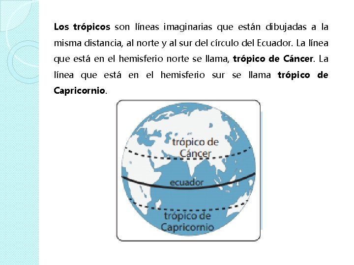 Los trópicos son líneas imaginarias que están dibujadas a la misma distancia, al norte