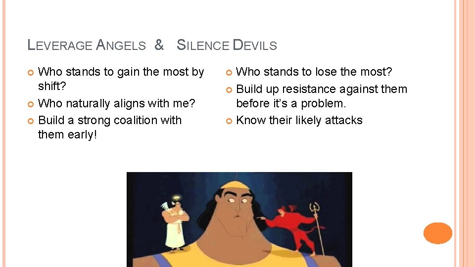 LEVERAGE ANGELS & SILENCE DEVILS Who stands to gain the most by shift? Who