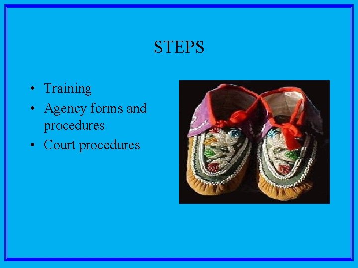 STEPS • Training • Agency forms and procedures • Court procedures 