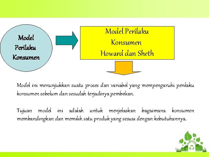 Model Perilaku Konsumen Howard dan Sheth Model ini menunjukkan suatu proses dan variabel yang