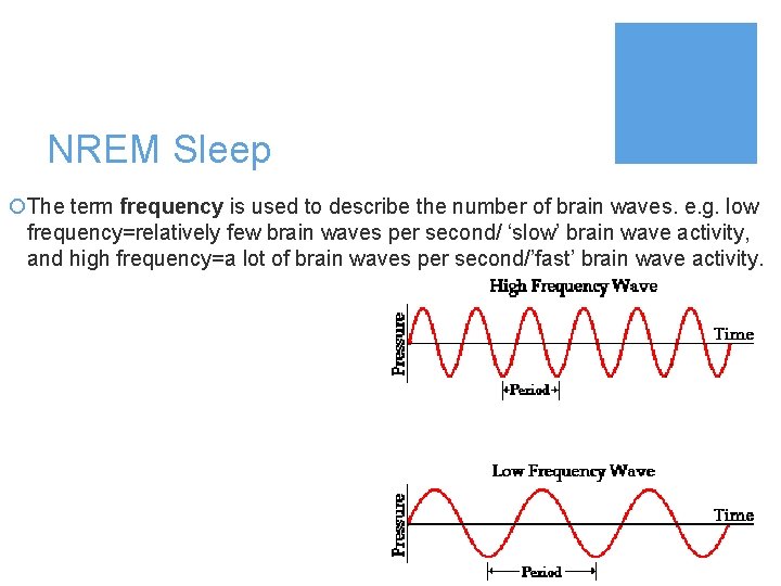 NREM Sleep ¡The term frequency is used to describe the number of brain waves.