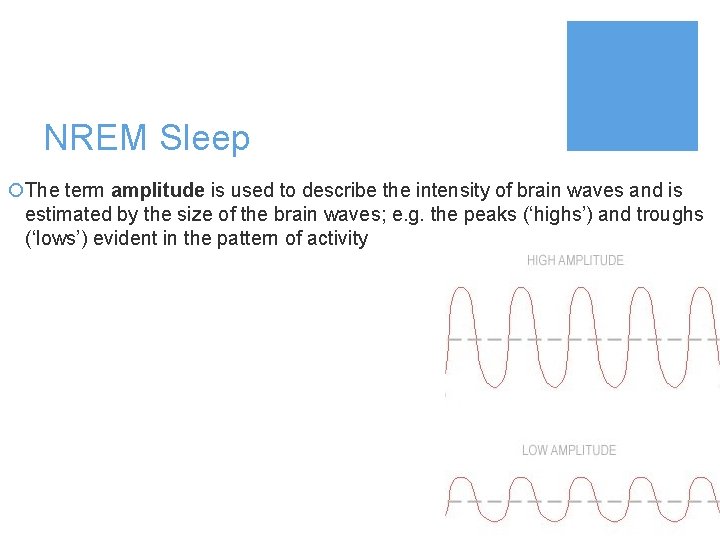 NREM Sleep ¡The term amplitude is used to describe the intensity of brain waves