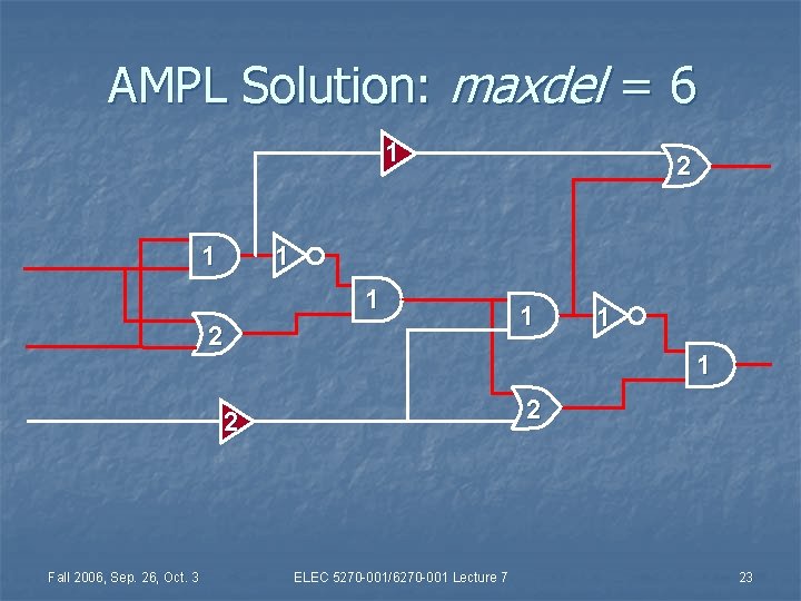 AMPL Solution: maxdel = 6 1 1 2 1 1 1 2 2 Fall