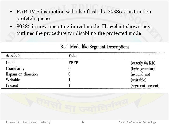  • FAR JMP instruction will also flush the 80386’s instruction prefetch queue. •