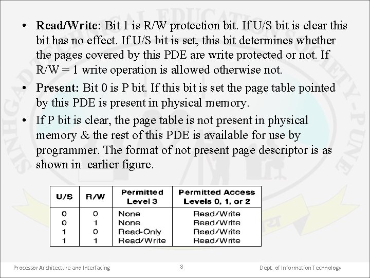  • Read/Write: Bit 1 is R/W protection bit. If U/S bit is clear