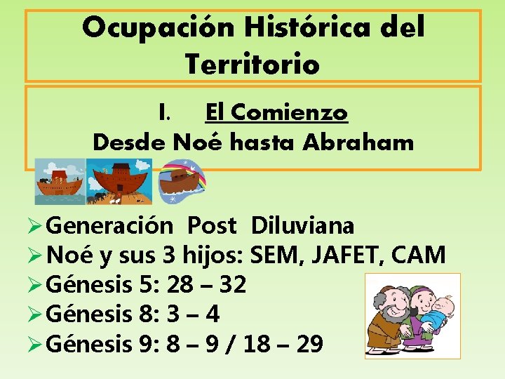 Ocupación Histórica del Territorio I. El Comienzo Desde Noé hasta Abraham Ø Generación Post