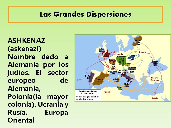 Las Grandes Dispersiones ASHKENAZ (askenazi) Nombre dado a Alemania por los judíos. El sector