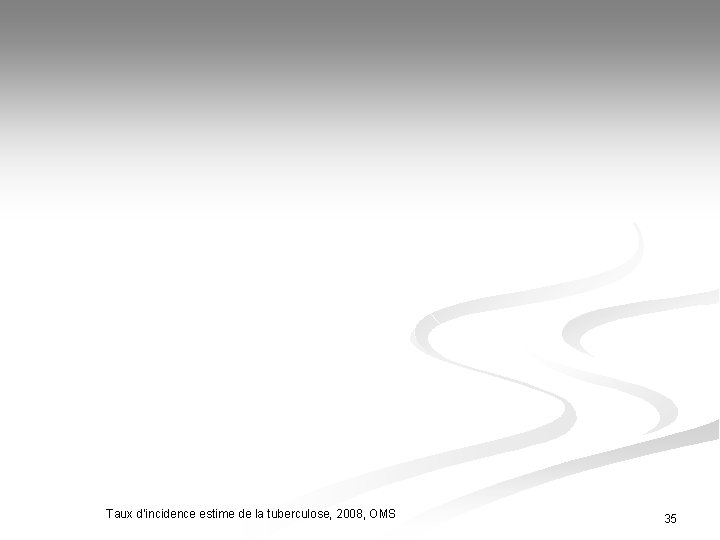 Taux d'incidence estime de la tuberculose, 2008, OMS 35 