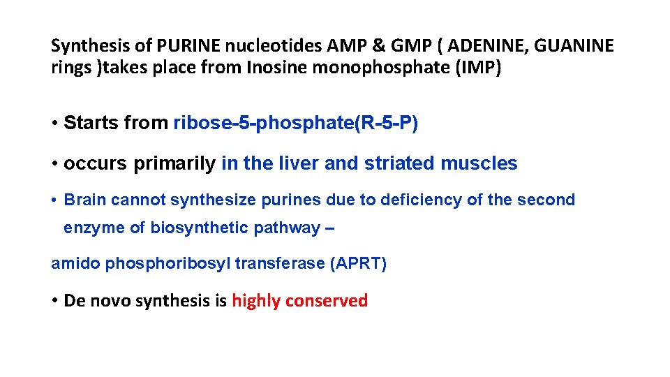 Synthesis of PURINE nucleotides AMP & GMP ( ADENINE, GUANINE rings )takes place from