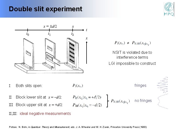 Double slit experiment t 0 x = d/2 x t 1 t 2 t