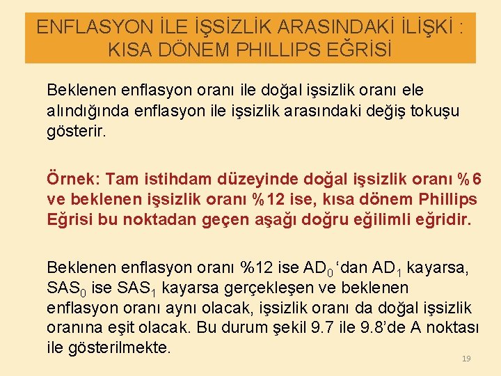 ENFLASYON İLE İŞSİZLİK ARASINDAKİ İLİŞKİ : KISA DÖNEM PHILLIPS EĞRİSİ Beklenen enflasyon oranı ile