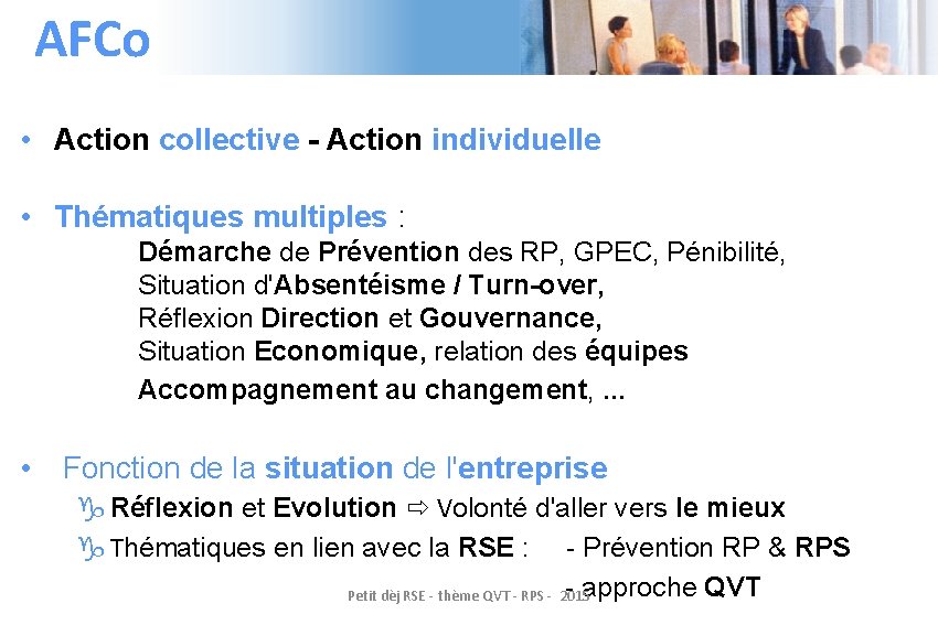 AFCo • Action collective - Action individuelle • Thématiques multiples : Démarche de Prévention