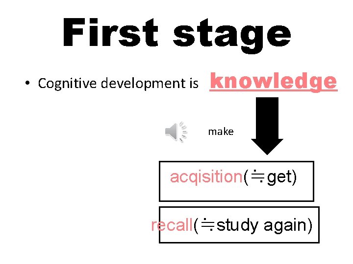 First stage • Cognitive development is knowledge • make acqisition(≒get) recall(≒study again) 