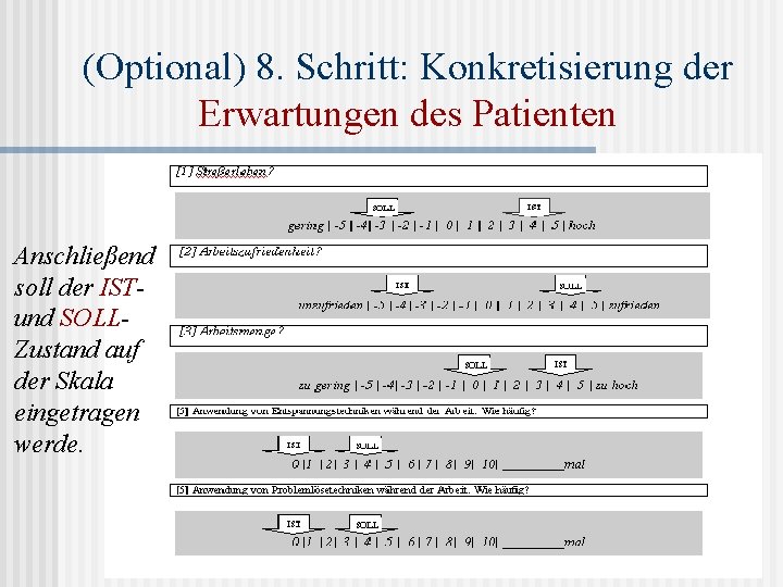 (Optional) 8. Schritt: Konkretisierung der Erwartungen des Patienten Anschließend soll der ISTund SOLLZustand auf