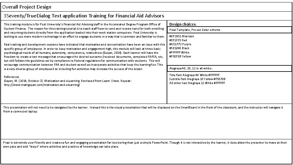 True Dialog Training Overall Project Design 3 SeventyTrue Dialog Text application