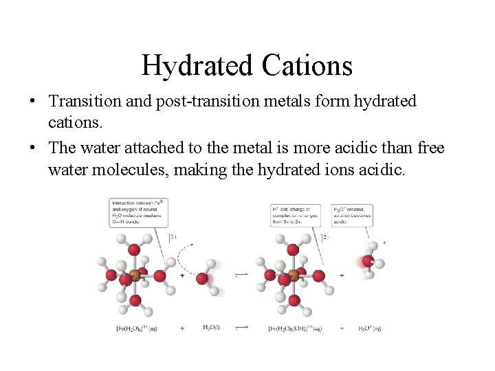 Hydrated Cations • Transition and post-transition metals form hydrated cations. • The water attached