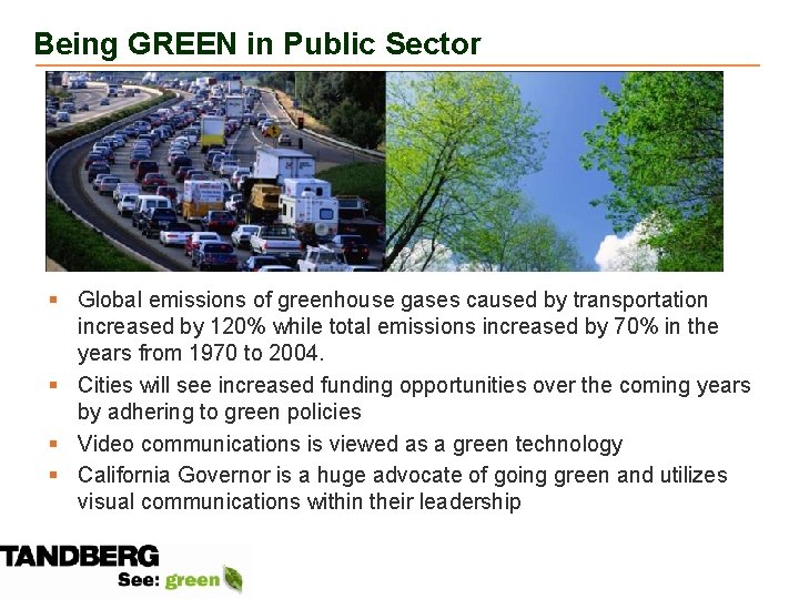 Being GREEN in Public Sector § Global emissions of greenhouse gases caused by transportation