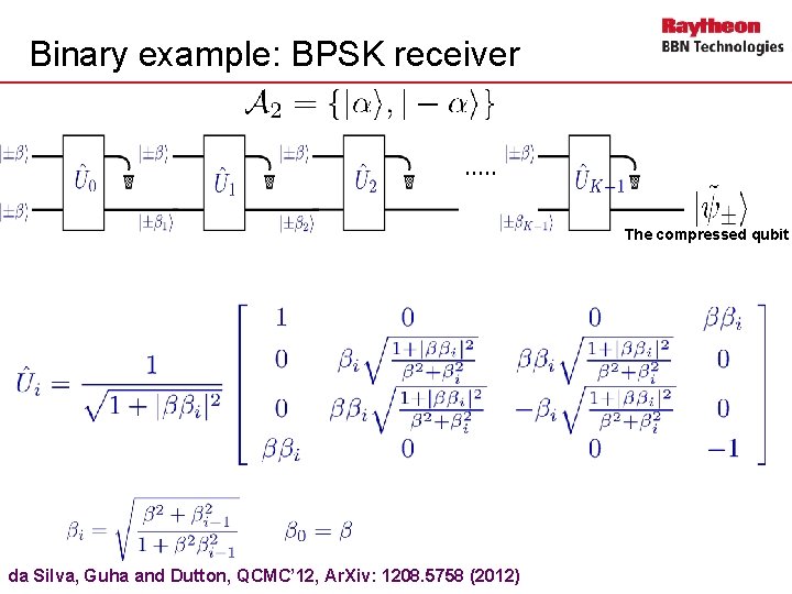 Binary example: BPSK receiver The compressed qubit da Silva, Guha and Dutton, QCMC’ 12,
