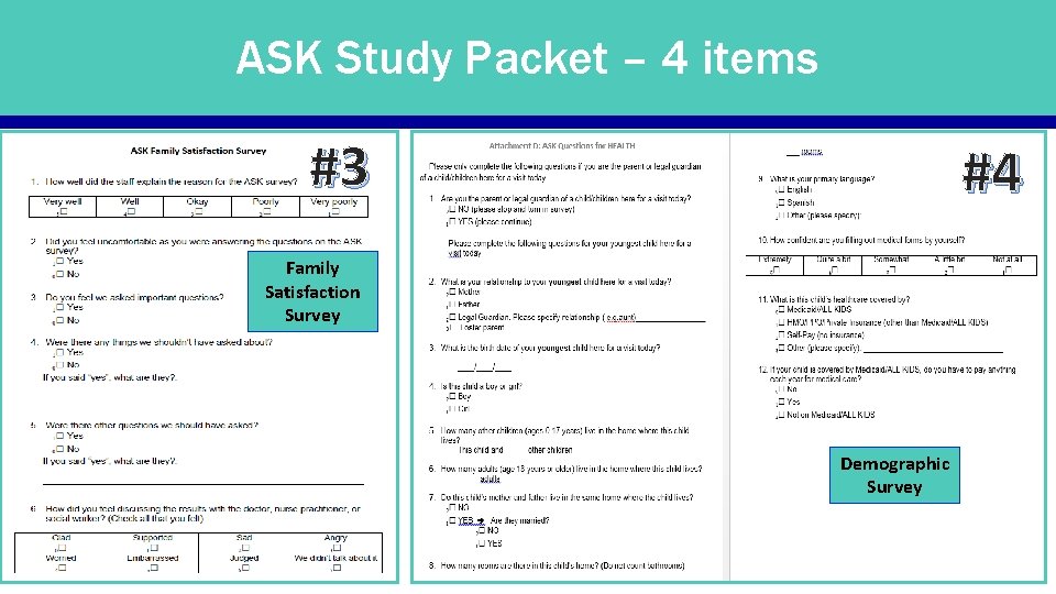 ASK Study Packet – 4 items #3 #4 Family Satisfaction Survey Demographic Survey 
