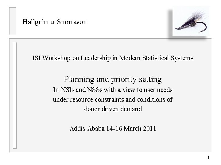 Hallgrímur Snorrason ISI Workshop on Leadership in Modern Statistical Systems Planning and priority setting