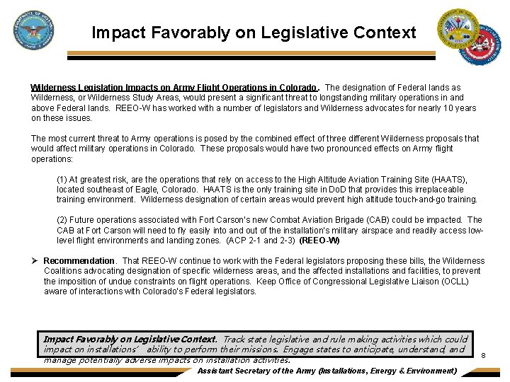Impact Favorably on Legislative Context Wilderness Legislation Impacts on Army Flight Operations in Colorado.