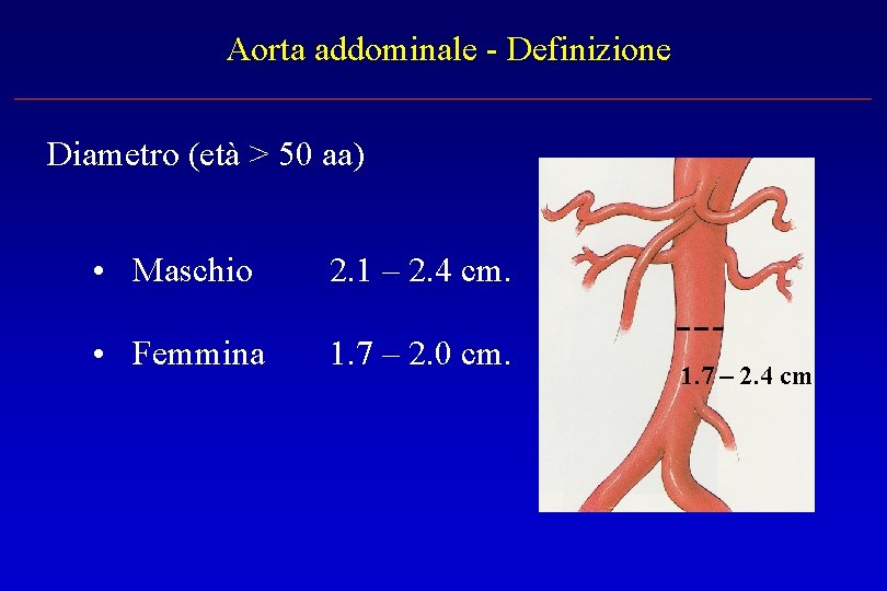 Aorta addominale - Definizione Diametro (età > 50 aa) • Maschio 2. 1 –