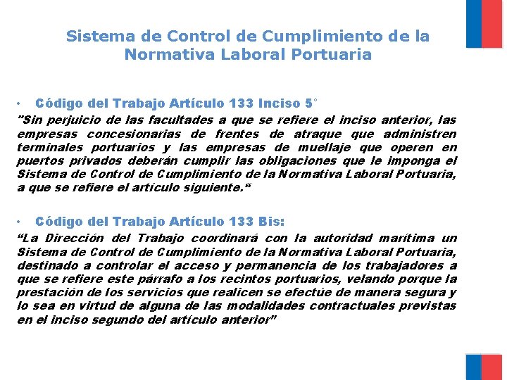 Sistema de Control de Cumplimiento de la Normativa Laboral Portuaria • Código del Trabajo