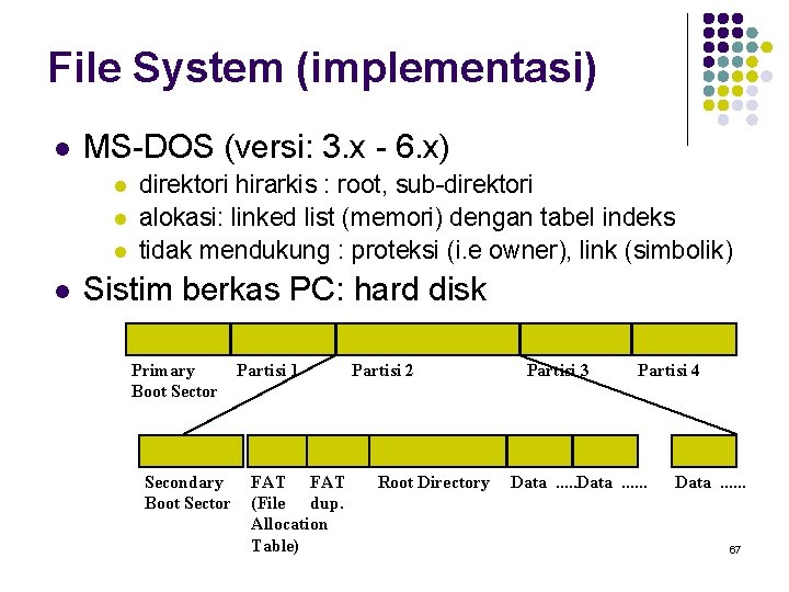 File System (implementasi) l MS-DOS (versi: 3. x - 6. x) l l direktori
