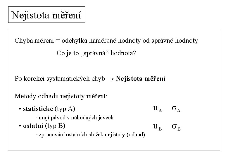 Nejistota měření Chyba měření = odchylka naměřené hodnoty od správné hodnoty Co je to