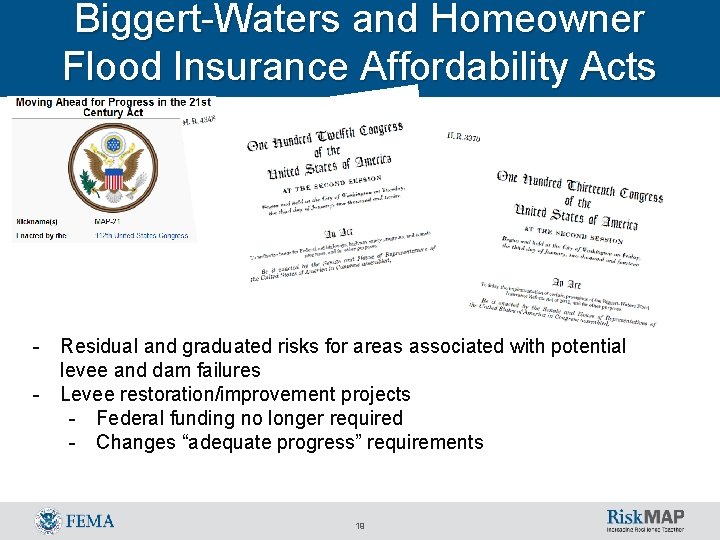 Biggert-Waters and Homeowner Flood Insurance Affordability Acts - Residual and graduated risks for areas