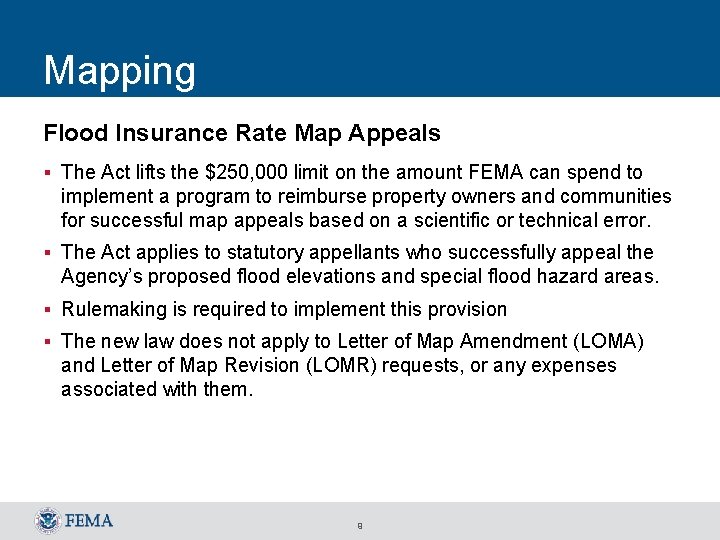 Mapping Flood Insurance Rate Map Appeals § The Act lifts the $250, 000 limit