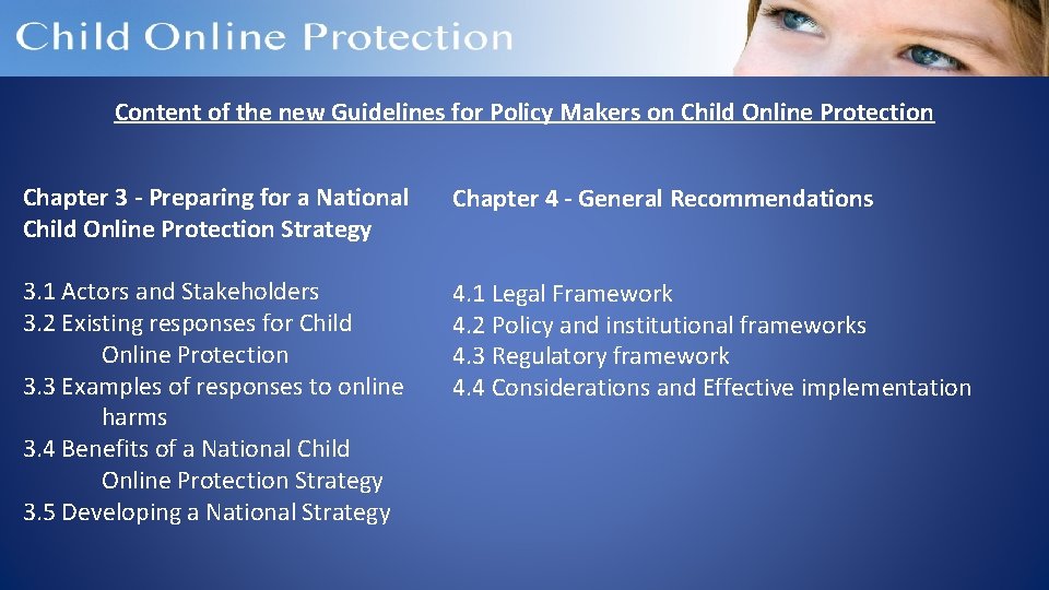 Content of the new Guidelines for Policy Makers on Child Online Protection Chapter 3
