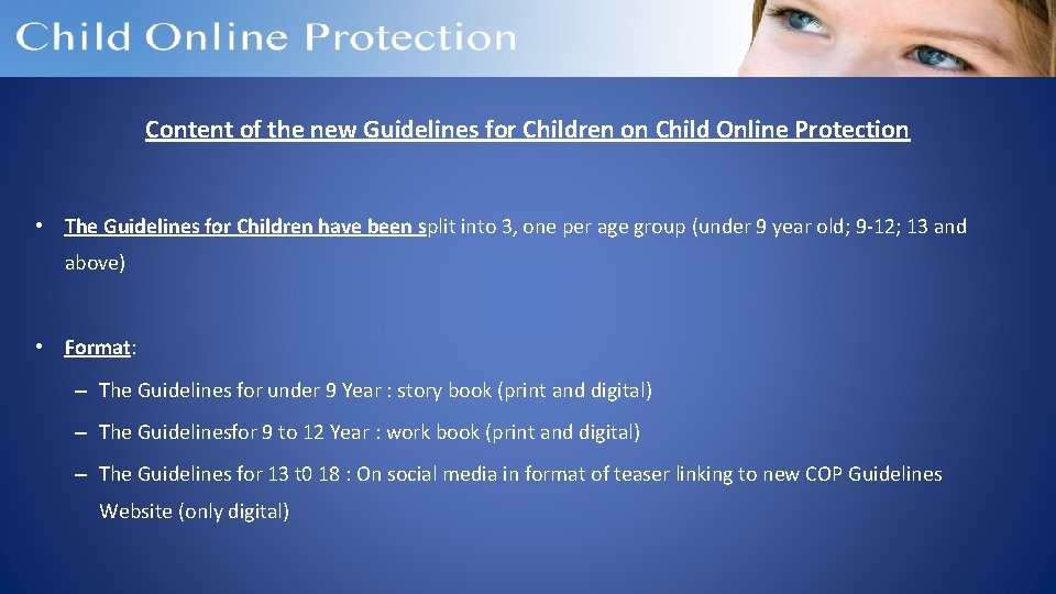 Update on Group 3 (part 1) Content of the new Guidelines for Children on