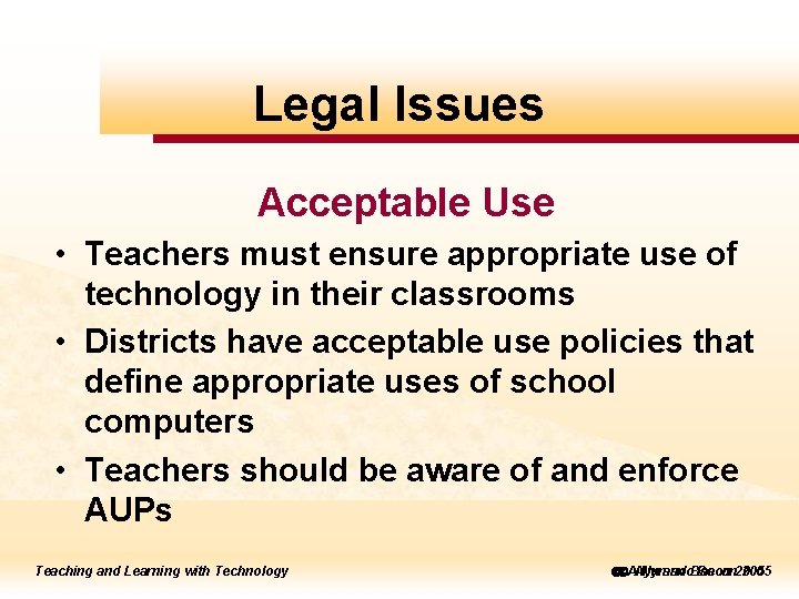 to to edit Legal Master Issues title style Acceptable Use • Teachers must ensure