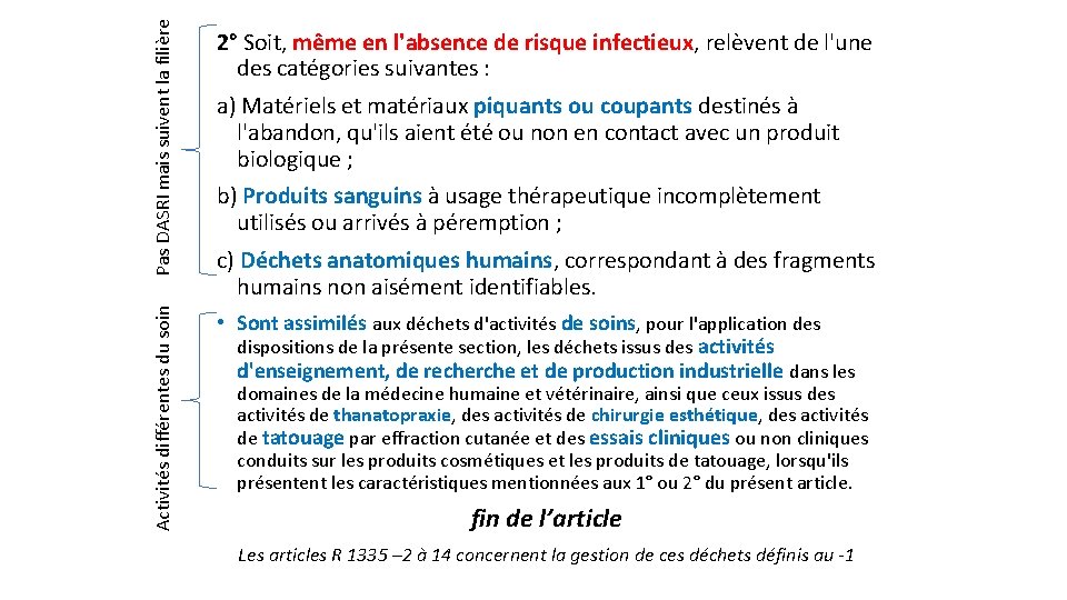 Pas DASRI mais suivent la filière 2° Soit, même en l'absence de risque infectieux,