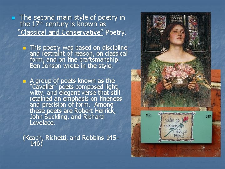 n The second main style of poetry in the 17 th century is known