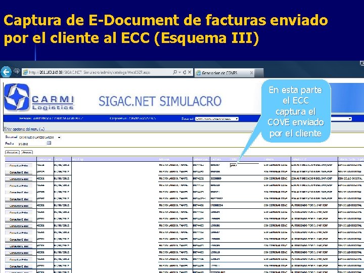 Captura de E-Document de facturas enviado por el cliente al ECC (Esquema III) En
