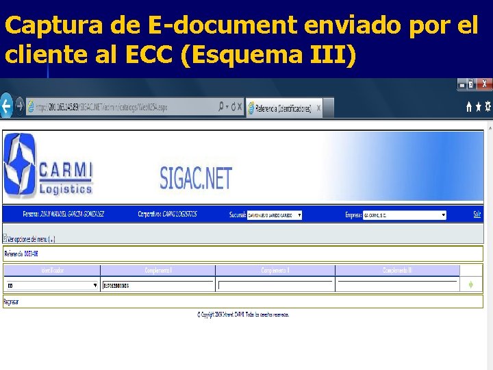 Captura de E-document enviado por el cliente al ECC (Esquema III) 