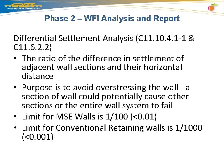 Phase 2 – WFI Analysis and Report Differential Settlement Analysis (C 11. 10. 4.