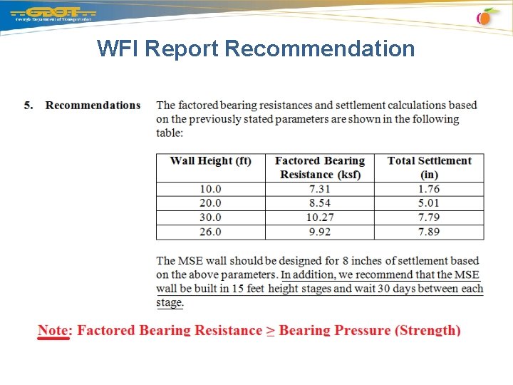 WFI Report Recommendation 