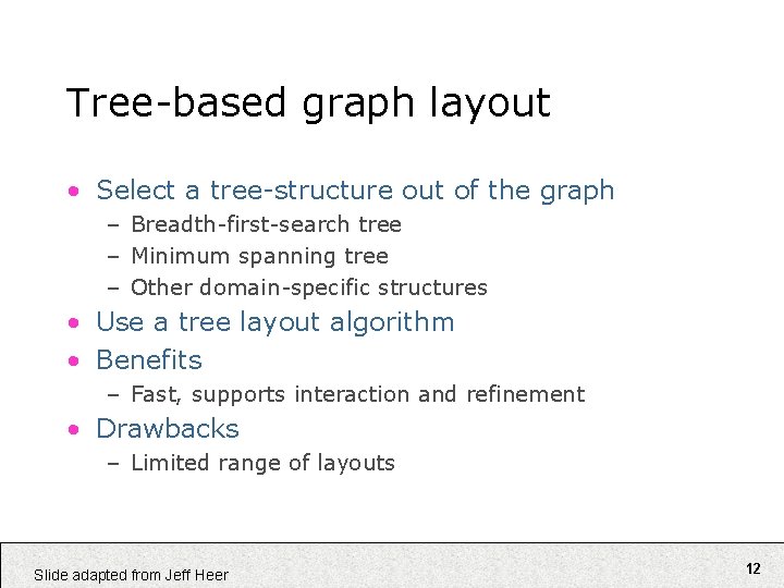 Tree-based graph layout • Select a tree-structure out of the graph – Breadth-first-search tree