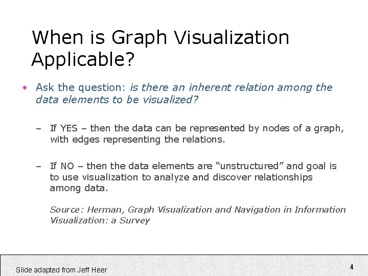 When is Graph Visualization Applicable? • Ask the question: is there an inherent relation