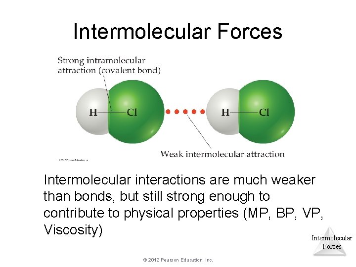 Intermolecular Forces Intermolecular interactions are much weaker than bonds, but still strong enough to Intermolecular Forces Intermolecular interactions are much weaker than bonds, but still strong enough to