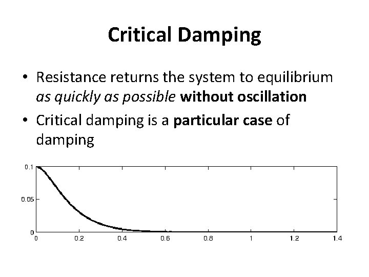 Critical Damping • Resistance returns the system to equilibrium as quickly as possible without