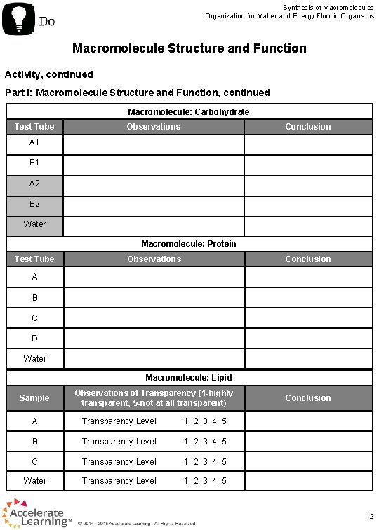 Synthesis of Macromolecules Organization for Matter and Energy Flow in Organisms Macromolecule Structure and
