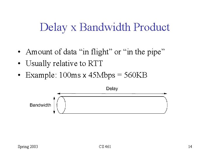 Delay x Bandwidth Product • Amount of data “in flight” or “in the pipe”