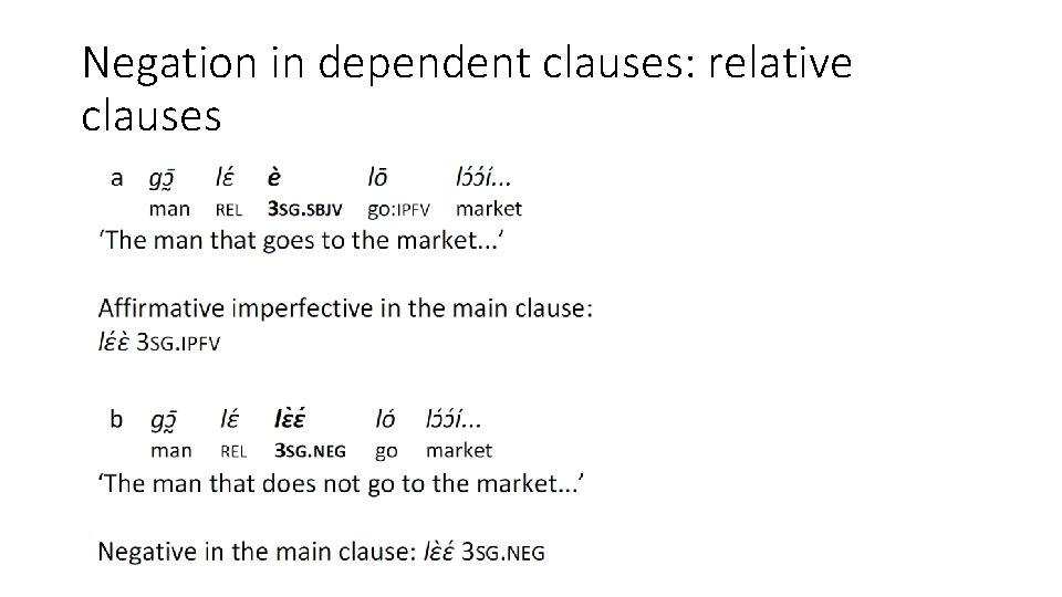Negation in dependent clauses: relative clauses 