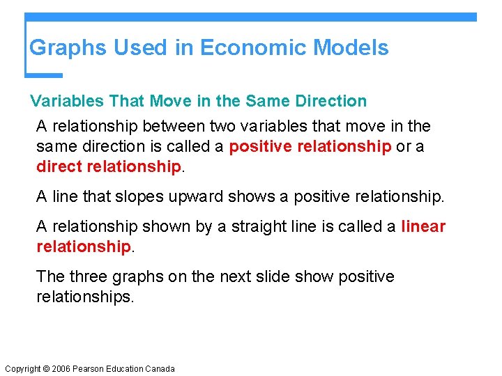 Graphs Used in Economic Models Variables That Move in the Same Direction A relationship