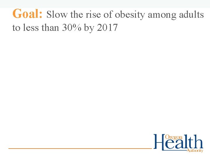 Goal: Slow the rise of obesity among adults to less than 30% by 2017