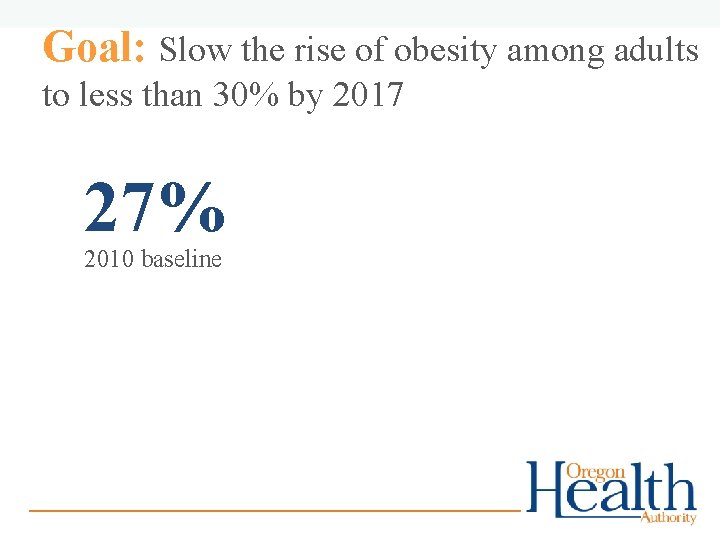 Goal: Slow the rise of obesity among adults to less than 30% by 2017